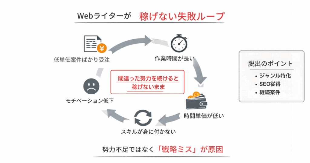 webライターが稼げないパターンの図