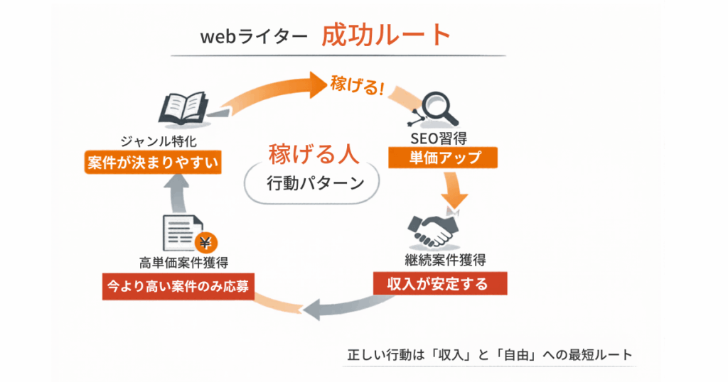 webライターが稼げるルートの図
